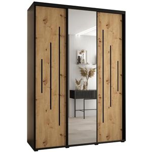 MEBLE KRYSPOL Davos 13 180 Kledingkast met drie schuifdeuren voor slaapkamer - Moderne Kledingkast met spiegel, kledingroede en planken - 235,2x180x45 cm - Zwart Artisan Black