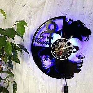 VONAVIroom Prince Singer LED Backlight Vinyl Wandklok Night Sfeer Licht Lamp Creatieve Klassieke Cool Woonkamer Interieur Decor Led Tijdklok Met Licht (Blauw)