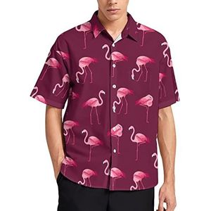 Cartoon Roze Flamingo Vogel Hawaiiaanse Shirt Voor Mannen Zomer Strand Casual Korte Mouw Button Down Shirts met Zak