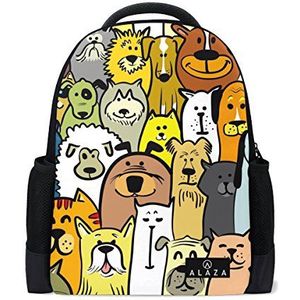 Mijn dagelijkse honden katten Cartoon Doodle Rugzak 14 Inch Laptop Daypack Bookbag voor Travel College School