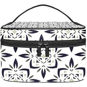 Creatief groen boho geometrisch patroon make-up tas voor vrouwen meisjes cosmetische tassen met handvat reizen make-up organizer tas, Creatief zwart-wit Boho geometrisch patroon, 8.9x5.9x5.4 Inches, Make-up zakje