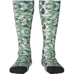 Groene palmboom bladeren roze volwassen grappige 3d sokken crew sokken nieuwigheid sokken gag geschenken, zachte gezellige sokken., 2 Zwart-2, Eén Maat
