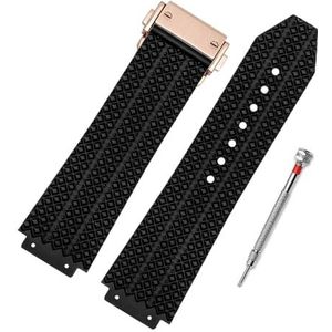EDVENA 25 * 19mm siliconen rubberen horlogeband toepasselijk compatibel met OERKNAL Zwarte mannen riem met vlinder gesp gereedschap horloge accessoires (Color : A-rose gold buckle, Size : 25mm-19mm