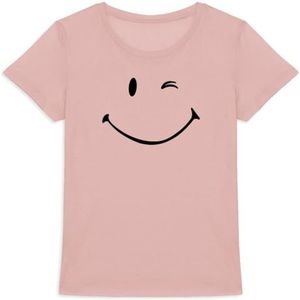 Smiley T-shirt - voor dames - bedrukt in Frankrijk - 100% biologisch katoen - origineel grappig verjaardagscadeau, Roze, S