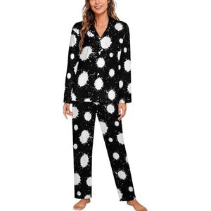 Zwarte Verf Spatten Op Witte Lange Mouw Pyjama Sets Voor Vrouwen Klassieke Nachtkleding Nachtkleding Zachte Pjs Lounge Sets