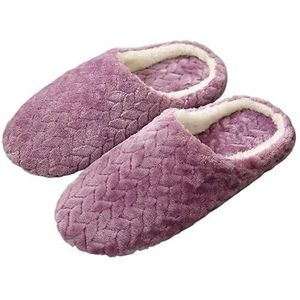 Dames herenpantoffels winter warm lang pluche zacht comfortabel katoenen schoenen paar slaapkamer harige dikke zool (Color : Purple-C, Size : 42-43)