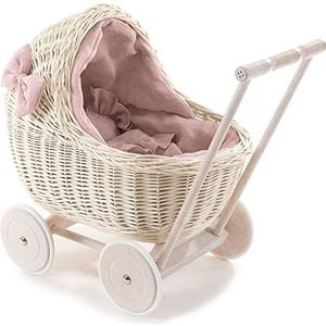e-wicker24 Alles aus Weide DESAYER Poppenwagen van wilgentenen met linnen beddengoed, speelgoed van weiden in beige, natuurlijk kinderspeelgoed, een cadeau voor een kind , 48 x 28 H47