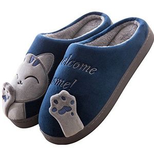 Cliont Schattige Kattenpantoffels Binnen Slippers Antislip Schoenen voor Vrouwen en Mannen Blauw,41/42 EU(Grootte van de fabrikant 42/43)