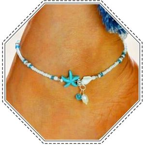 Jovono Boho Beach Zomervoetkettinkje met groene zeester, voetsieraad voor vrouwen en meisjes