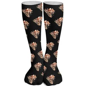 Vos met Boeken Bloemen Knie Hoge Sokken Print Lange Kousen Tube Sokken Over de knie Sokken Casual Strakke Hoge Kousen Boot 40cm