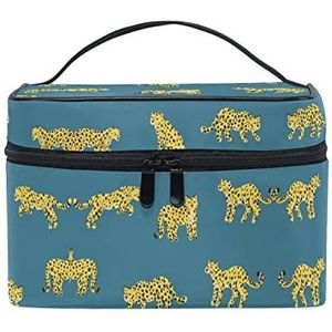 Luipaard geel blauw dier cosmeticatas organizer ritssluiting make-up tassen toilettas wastas voor dames meisjes vrouwen