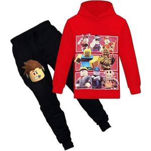 Roblox capuchontrui voor jongens, hoodies voor kinderen, speloutfits, karikatuurpersonages, pullover, katoen, meisjesbroek, kledingset, rood, 11-12 jaar