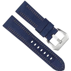 dayeer Canvas lederen horlogeband voor Panerai PAM00984 985 441-serie polsband 24 mm 26 mm riem (Color : Black white, Size : 26mm Silver Buckle)