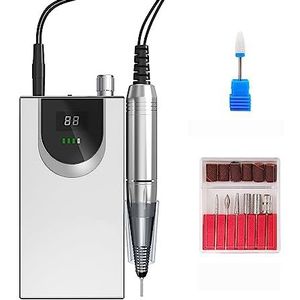 Elektrische nagelvijl, Draagbare draadloze nagelboormachine, 30000 RPM oplaadbare manicure elektrische nagelvijlboormachine voor zowel natuurlijke als kunstnagels (Color : White, Size : A)