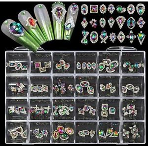 24 Grids Legering Perzik Hart Vlinder Vormige Diamant voor Nagels Kunst Strass Kristal Decoratie DIY Nagel Vingertop Sieraden Set-004