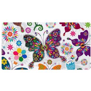 VAPOKF Kleurrijke vlinder bloem patroon keuken mat, antislip wasbaar vloertapijt, absorberende keuken matten loper tapijten voor keuken, hal, wasruimte