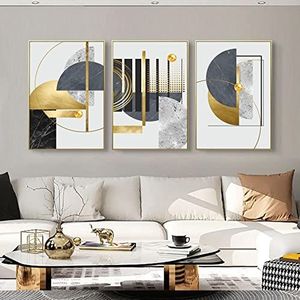 Posters en Prints 3 stuks Set Abstract Gouden Zwart Wit Wall Art Schilderijen Nordic Modern voor Interieur Woondecoratie 60x90cmx3pcs frameloos