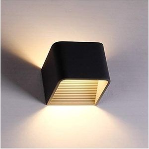 Kosilum Wandlamp met led, 6 W, Quadra zwart, 10 cm, warm wit licht, verlichting voor woonkamer, slaapkamer, keuken, hal, 6 W, 389 lm, geïntegreerde led, IP20