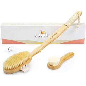 Dry Brushing Body Scrubber - Stimuleer lymfatische afvoer en minimaliseer cellulitis - 100% natuurlijke zwijnenborstelharen, afneembaar handvat