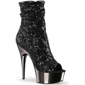 WDUDSUDUW Dameslaarzen, elegant, open teen, enkelhoog, voor feest, schoolbal, discotheek, Zwart, 46 EU