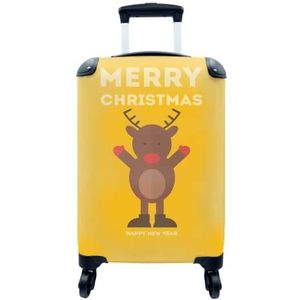 MuchoWow® Koffer - Kerst - Quotes - Illustratie - Rendier - Merry Christmas - Geel - Past binnen 55x40x20 cm en 55x35x25 cm - Handbagage - Trolley - Fotokoffer - Cabin Size - Print