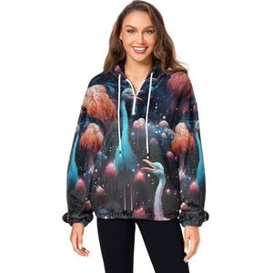 KAAVIYO Mooie roze struisvogels pluizige jas pullover hoodie capuchon zakken donzig fleece sweatshirt ronde hals truien hoodies voor meisjes vrouwen, Patroon, XL