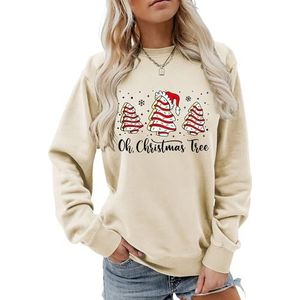 MLZHAN Oh kerstboom vrouwen sweatshirt schattige kerstbomen met hoeden sneeuw print vrolijk kerstfeest lange mouw sweatshirts (beige, XXL), Beige, XXL