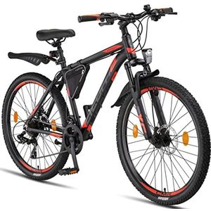 LICORNE BIKE Effect Premium mountainbike, aluminium, fiets voor jongens, meisjes, heren en dames, 21 versnellingen, schijfrem, herenfiets, zwart/oranje, 2 x schijfrem