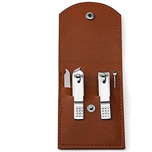 Cadeau voor man/vrouw nagelknipper set, manicureset, scherpe roestvrijstalen pedicure- en manicureset met PU-lederen etui (kleur: bruin)