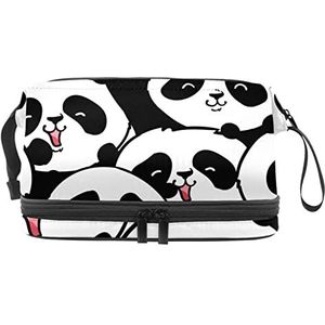 Grote capaciteit reizen cosmetische tas,Zwart Wit Panda Groep,Make-up tas,Waterdichte make-up tas Organizer, Meerkleurig, 27x15x14 cm/10.6x5.9x5.5 in