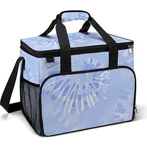 Tie Dye blauwe hippie grappige koeltas opvouwbare draagbare geïsoleerde zakken lunch draagtas met meerdere zakken voor strand, picknick, camping, werk