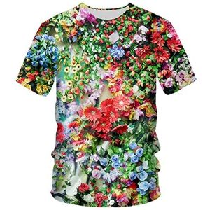 Mannen O-hals 3D Tee Shirt Print Bloemen Mooie Zomer T-shirts, Bloemen, 3XL