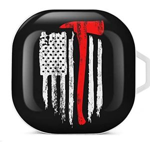 Brandweerman Axe Line Amerikaanse vlag oordopjes hoesje compatibel met Samsung hard shell beschermhoes wit stijl