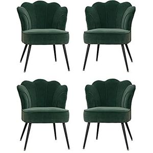 GEIRONV Set van 4 fluwelen keuken eetkamer stoelen, 33 × 67 × 83cm met zwarte metalen benen woonkamer stoelen appartement balkon stoel Eetstoelen (Color : Green)