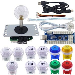 SJ@JX Arcade Game Stick DIY Kit LED Buttons with Logo 8 Way Joystick USB Encoder Cable Controller for PC PS3 PS2 MAME Raspberry Pi