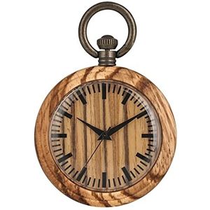 Handgemaakt Eenvoudige horloge houten zakhorloge ketting retro hout ronde wijzerplaat analoog 12 uur display quartz pocketwatch kunstcollecties for mannen Verjaardagscadeau