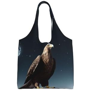 RLDOBOFE Eagle onder de sterren Print Canvas Tote Bag voor Vrouwen Esthetische Boodschappentassen Schoudertas Herbruikbare Boodschappentassen, Zwart, One Size