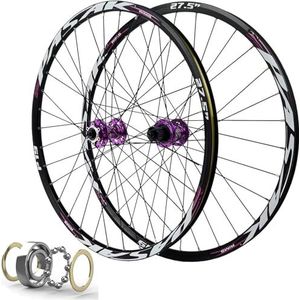 Quick Release Schijfrem, Zeer Sterke Aluminiumlegering Mountainbike Wielset 32H Velg Zwart Fietswiel For 7-12 Speed MTB Wielen(Purple,26 inch)