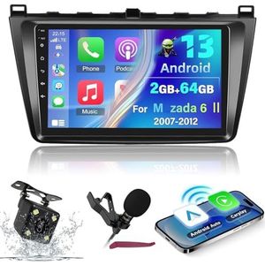 Android 14 Autoradio Navi voor M-azda 6 GH 2007-2012 9 ""Schermradio met draadloze carplay Android Auto GPS Navigatieondersteuning Bluetooth 5.0 HIFI FM 5G-WiFi SWC MIC-camera,M150s