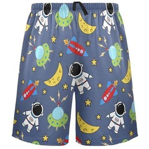 LI ZHI XIN Herenpyjamabroek, korte pyjamabroek, zomer casual shorts, elastische tailleband met trekkoord, rechte losse pasvorm met 2 zakken, S-XXL ruimteplaneet cartoonpatroon, Meerkleurig, S