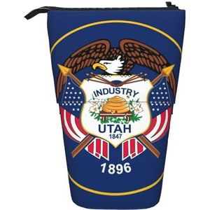 Evengigy Utah Vlag Print Leuke Etui met Zip Verstelbare Stand Potlood Houder Grappige Make-uptas, Zwart, Eén maat, Tas Organizer