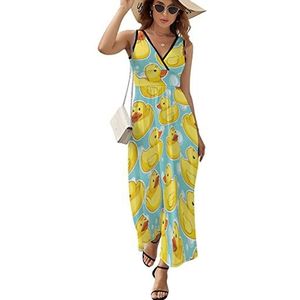 Yellow Duck And Bubble Maxi lange jurk voor dames, V-hals, mouwloos, tank, zonnejurk, zomer