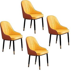 GEIRONV Lederen Keuken Dineren Stoelen Set van 4, Woonkamer Slaapkamer Leisure Chairs Home Desk Hotel Rugleunstoelen 43 × 47 × 87cm Eetstoelen (Color : Yellow)