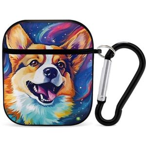 Space Galaxy Corgi Starry Leuke Case voor AirPods 2&1 Schokbestendige Beschermende Hoofdtelefoon Gevallen Cover Met Sleutelhanger voor Mannen Vrouwen
