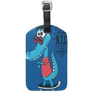 Schaatser Blauw Dinosaurus Bagage Bagage Koffer Tags Lederen ID Label voor Reizen (2 stuks)
