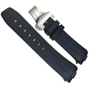 dayeer 24mm Natuur Zacht Rubber Horlogeband Fit Voor Panerai PAM00111/441 Band Vlinder Gesp Waterdichte Armband accessoires (Color : Black Blue, Size : 24mm)