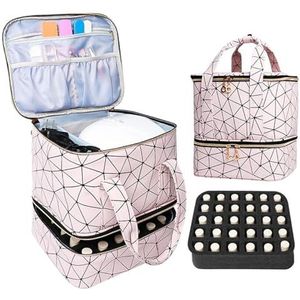 Opbergtas voor nagellak, nagellakhouder met scheidingswanden, dubbellaagse nagellak-organizer, etui voor 30 flessen, nagelbox-organizer voor manicure-gereedschappen, roze, roze, 24.5*21*26cm, Zie