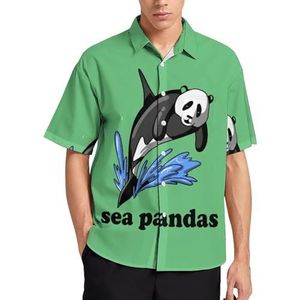 Sea Panda Orka Zomer Heren Shirts Casual Korte Mouw Button Down Blouse Strand Top met Zak XS