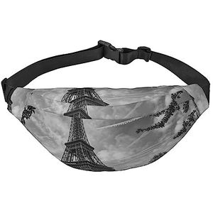 Eiffeltoren patroon heuptasjes voor dames en heren, lichtgewicht verstelbare heuptas voor reizen, wandelen fietsen, Zwart, Eén maat