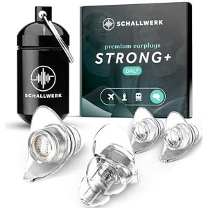 Schallwerk Strong+ Daily, onopvallende oordopjes, dempt geluiden en behoudt de geluidskwaliteit, transparante oordopjes, geschikt voor muziek